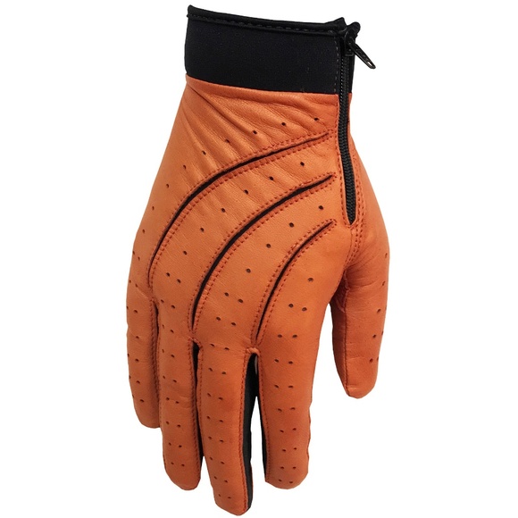 Lambskin Stretch Zip Driving Gloves, Cognac - NWT